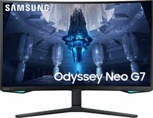 SAMSUNG 32" Odyssey Neo G7 4K UHD 165Hz 1ms G-Sync 1000R Curved Gaming Monitor, Quantum HDR2000, AMD FreeSync Premium Pro, Ultrawide Game View, DisplayPort, HDMI, Height Adjustable Stand, Black, 2022