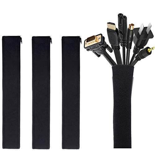 [4 Pack] JOTO Cable Management Sleeve, 19-20 Inch Cord Organizer System with Zipper for TV Computer Office Home Entertainment, Flexible Cable Sleeve Wrap Cover Wire Hider System -Black
