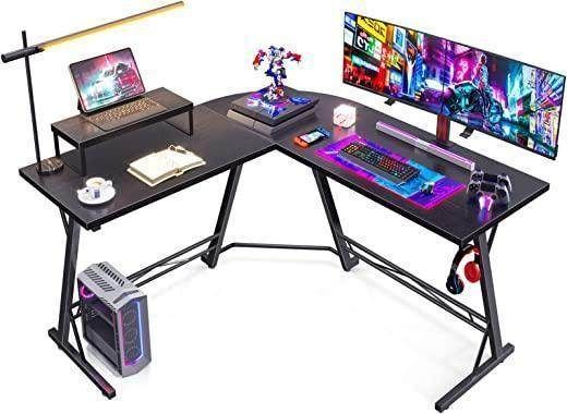 Casaottima Gaming Desk L Shaped Computer Desk, Corner Desk for Home Office with Monitor Stand 51", Black