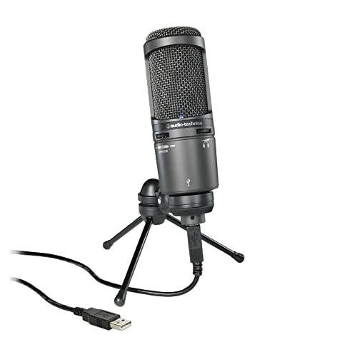 Audio-Technica AT2020USB+ Cardioid Condenser USB Microphone, With Built-In Headphone Jack & Volume Control, Perfect for Content Creators (Black)