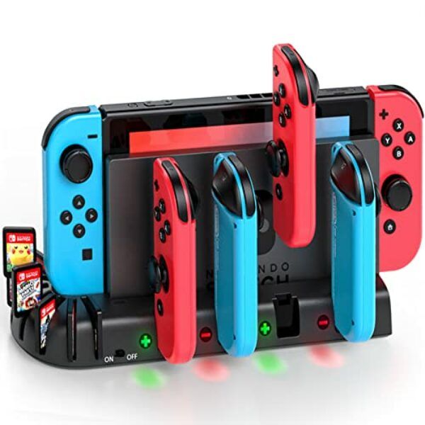 Switch Controller Charging Dock Station Compatible with Nintendo Switch & OLED Model Joycons, KDD Switch Controller Charger Dock Station with Upgraded 8 Game Storage