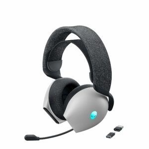 Alienware AW720H Dual-Mode Wireless Gaming Headset - Dolby Atmos Spatial Sound, Wireless 2.4 GHz, 3.5mm Connector Cable, in-line Controls, Integrated Microphone, Unidirectional - Lunar Light