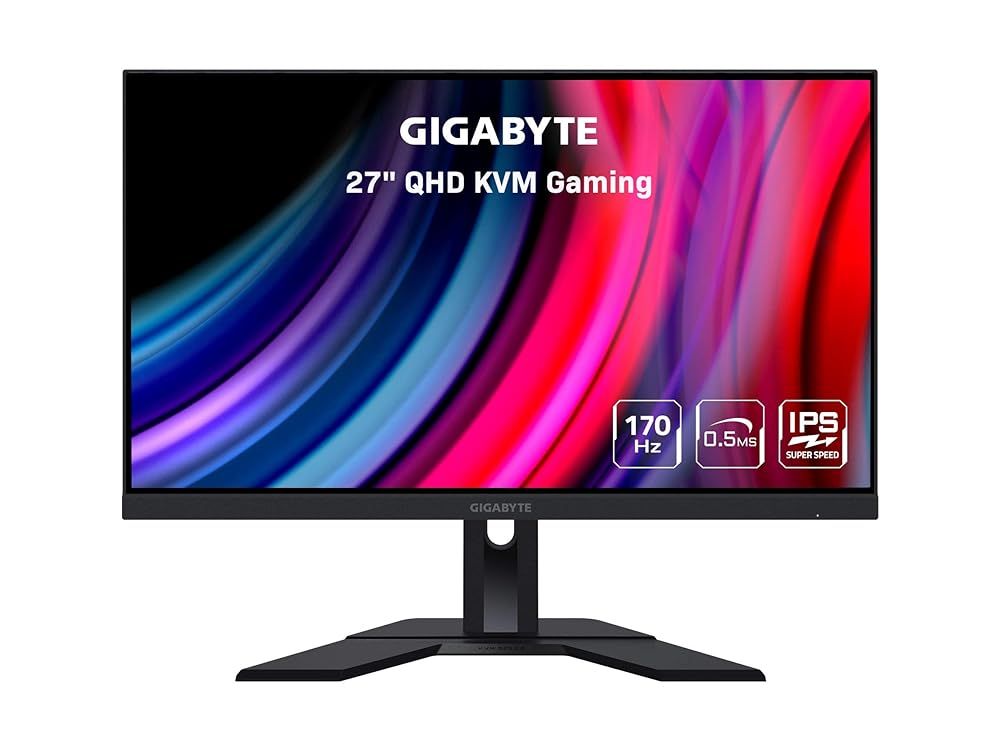 GIGABYTE M27Q 27" 170Hz 1440P -KVM Gaming Monitor, 2560 x 1440 SS IPS Display, 0.5ms (MPRT) Response Time, 92% DCI-P3, HDR Ready, FreeSync Premium, 1x Display Port 1.2, 2x HDMI 2.0, 2x USB 3.0